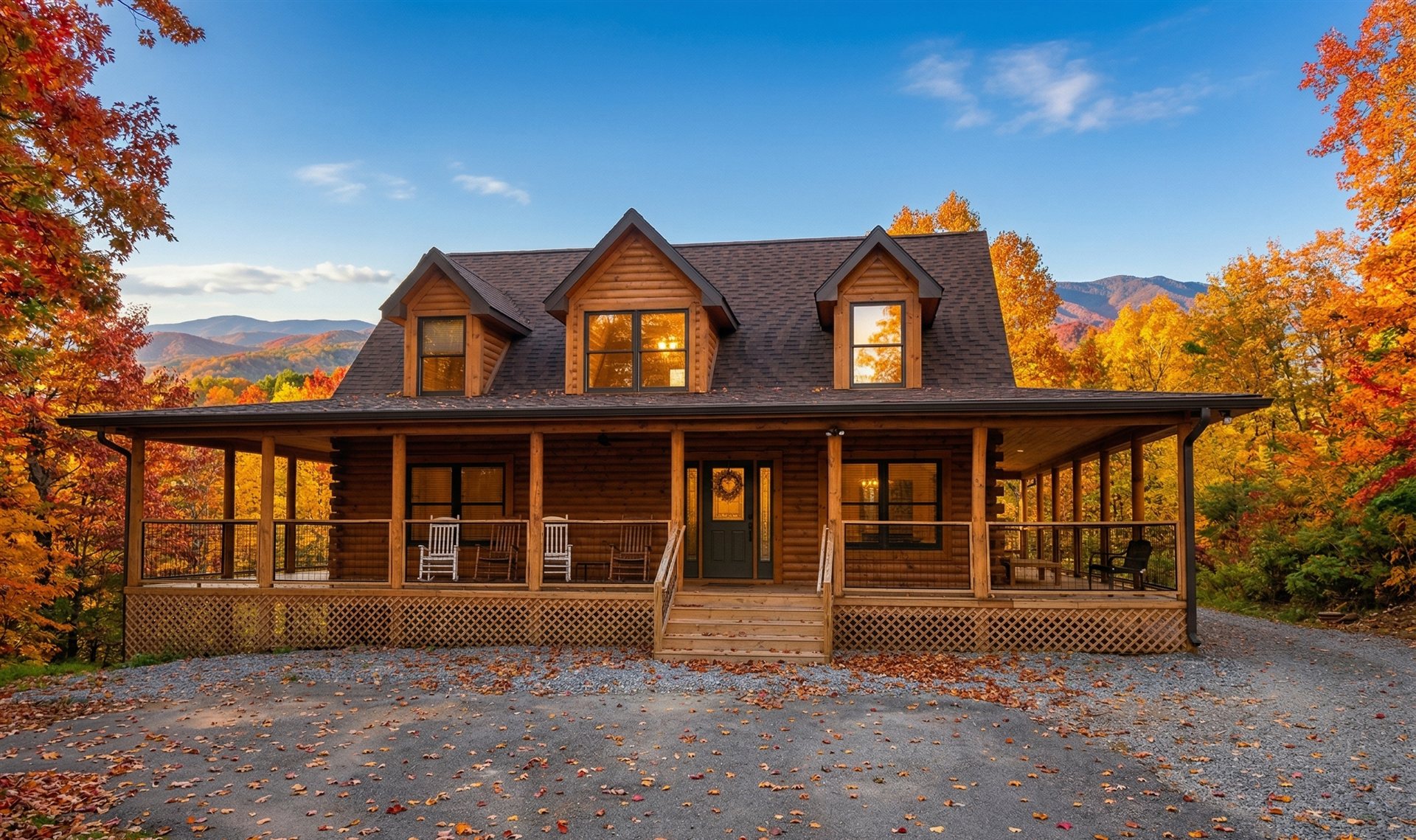 Lones Branch Lodge, a new log cabin in Pigeon Forge, in fall color